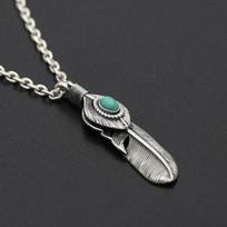 S925 Sterling Silver Jewelry Vintage Thai Silver Handmade Eagle Turquoise Feather Pendant