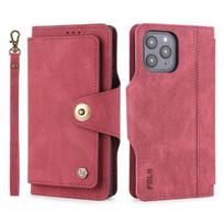 Metal Leather Wallet Case For Iphone 13 12 11 Pro Xs Max X Xr Se 2020 8 7 Plus 6 6s Lanyard Multi Cards Stand Book Cover Coque iPhone 12 Mini raudona