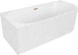 Mexen Gia laisvai stovinti kampinė rifliuota vonia kairinė 150 x 75 cm, balta matinė, persipylimas auksinis - 52701507501L-50, 150 x 75 cm