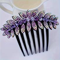 1pc Elegant Crystal Flower Hair Combs, Rhinestone Leaf Design, Sparkling Jeweled Slide Hairpins With Long Teeth 1pc