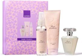 Avon Rare Pearls kvepalų dovanų rinkinys moterims: 50 ml kvepalai + 125 ml kūno losjonas + 100 ml kūno purškiklis, 3 produktai