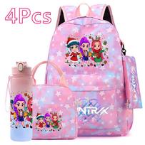 4Pcs/set Christmas K-POP Printed Backpack Handbag Pencil Case 750Ml Water Bottler for Teenager Boy Girl Bookbag Schoolbag With Drinking Cup Kid Gift