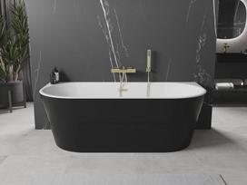 Mexen Oval laisvai pastatoma prie sienos vonia 170 x 80 cm, balta/juoda, aukso spalvos šlifuota persipylimo anga, 170 x 80 cm