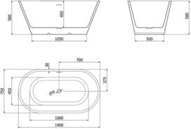 Mexen Luna laisvai stovinti vonia 140 x 75 cm, balta, juodas perpildymo anga - 52031407500-70