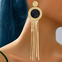Personality Fashion Exaggerated Fringed Earrings Black Gold Color Scheme Disc Classic Temperament Elegant And Advanced imbieras