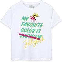 SpongeBob SquarePants Girls White Short-Sleeved T-Shirt Jellyfishing Fun - A Splash-Tastic Tee for Spongebob Fans S balta