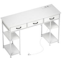 Rašomasis stalas su USB įkrovikliu ir reguliuojamomis lentynomis baltas 120x40x76 cm