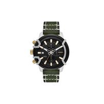 Diesel Laikrodis Kvarcinis mechanizmas Odinis dirželis Juodas ciferblatas Chronografas Kalendorius Juoda Auksinė Spalvų blokas DZ4585 Vyriški laikrodžiai DZ4585 Regular Watch Box,Green Strap