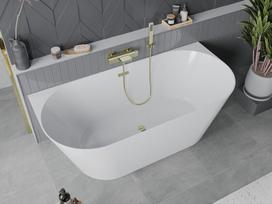 Mexen Oval Slim laisvai stovinti priblokuota vonia 170 x 80 cm, balta, aukso perpildymas - 52661708000-50