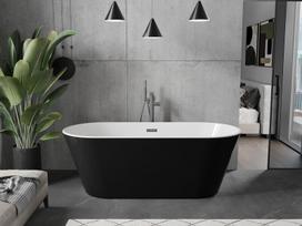 Mexen Flavia laisvai pastatoma vonia 150 x 75 cm, balta/juoda, matinis pilkas valcuotas - 54031507575-66, 150 x 75 cm