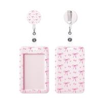 Pink Bow Card Holder Id Badge Holder Business Work Card Cover Case With Retractable Badge Reel Credit Id Card Badge Bag
