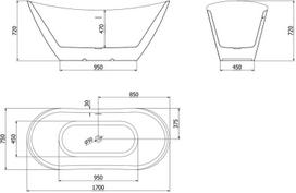 Mexen Lotos laisvai pastatoma vonia 170 x 75 cm, balta, juodas perpylimas - 52051707700-70, 170 x 75 cm