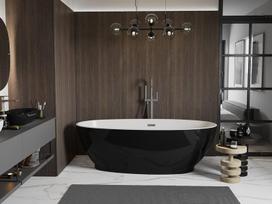 Mexen Bilbao laisvai pastatoma vonia 180 x 90 cm, balta/juoda, perpildymo angos gun metal - 51311809075-95, 180 x 90 cm