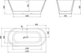 Mexen Luna laisvai pastatoma vonia 170 x 80 cm, balta, juodas perpylimas - 52031708000-70, 170 x 80 cm