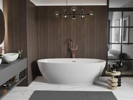 Mexen Bilbao laisvai pastatoma vonia 180 x 90 cm, balta, šlifuota vario perpylimo anga - 51311809000-65, 180 x 90 cm