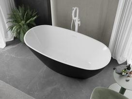 Mexen Eris laisvai stovinti vonia 180 x 80 cm, balta/juoda, balta perpylimo anga - 53441808075-20, 180 x 80 cm