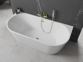 Mexen Oval laisvai stovinti vonia prie sienos 180 x 80 cm, balta, aukso perteklius - 52671808000-50, 180 x 80 cm