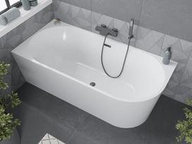 Mexen Mia laisvai pastatoma kampinė vonia kairė 140 x 75 cm, balta, perpylimo angos, gun metal - 52691407500L-95, 140 x 75 cm