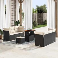 9 Piece Garden Sofa Set with Cushions Black and Cream Poly Rattan