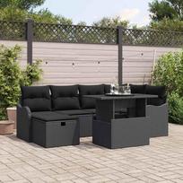 Garden Sofa Set with Cushions 7 pcs Black Poly Rattan