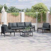 Garden Sofa Set with Cushions 5 pcs Black Steel