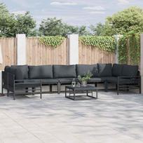 Garden Sofa Set with Cushions 8 pcs Black Steel