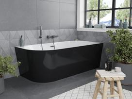 Mexen Mia laisvai stovinti stačiakampė vonia, dešininė 170 x 80 cm, balta/juoda, perpildymo anga gun metalo, 170 x 80 cm