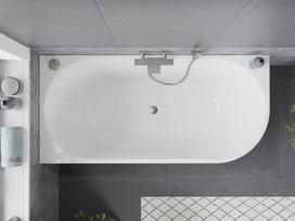 Mexen Mia laisvai pastatoma kampinė vonia kairė 170 x 80 cm, balta, matinis nikeliuotas nutekėjimas - 52691708000L-97, 170 x 80 cm