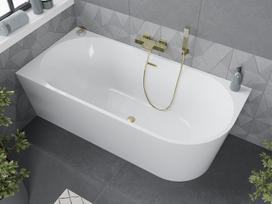 Mexen Mia laisvai stovinti vonia, kampinė kairė 160 x 80 cm, balta, šepečiu valytu auksiniu perpylimu - 52691608000L-55