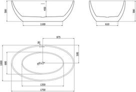 Mexen Nike laisvai pastatoma vonia 175 x 100 cm, balta/juoda, šepečiu valytas varinis perpylimas - 54071751075-65, 175 x 100 cm