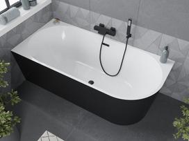 Mexen Mia laisvai pastatoma kampinė vonia kairė 160 x 80 cm, balta/juoda, juodas perpildymas - 52691608075L-70, 160 x 80 cm