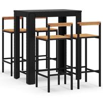 5 Piece Garden Bar Set Black PE Rattan & Solid Acacia Wood