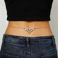 Simple Personality Stainless Steel Zircon Heart Wings Body Chain for Women Vacation Sexy Stacked Waist Chain Jewelry Accessories