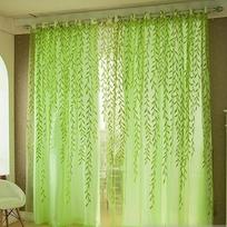 1Pair Cute Willow Leaf  Curtains  Pastoral Style Willow Floral Window Decorative Curtains for Bedroom Living Room Window Curtain 100x200cm