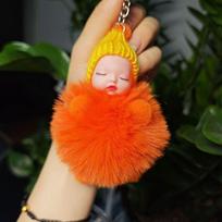 Lovely Pompom Sleeping Baby Keychain Knitted Hat Sleep Baby Pompom Keyring  Bags Pendant dangaus mėlyna spalva