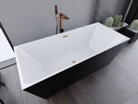 Mexen Lita laisvai stovinti vonia 170 x 75 cm, balta/juoda, šepečiu nupoliruota vario perpylimo anga - 52121707575-65