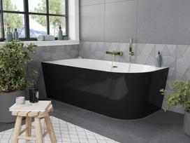 Mexen Mia laisvai stovinti kampinė kairinė vonia 180 x 80 cm, balta/juoda, auksinė perpylimo anga - 52691808075L-50, 180 x 80 cm