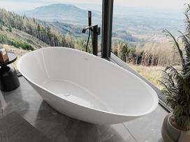 Mexen Milano laisvai pastatoma vonia iš konglomerato 150 x 82 cm, balta blizgi - 57301508510, 150 x 82 cm