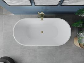 Mexen Luna laisvai stovinti vonia 170 x 80 cm, balta, perpylimo anga, šlifuotas auksas - 52031708000-55, 170 x 80 cm