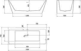 Mexen Volta laisvai pastatoma vonia prie sienos 150 x 75 cm, balta, perpylimas gun gray šlifuotas - 51131507500-66, 150 x 75 cm