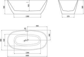 Mexen Eris laisvai stovinti vonia 180 x 80 cm, balta/juoda, šlifuoto nikelio perpylimas - 53441808075-97, 180 x 80 cm
