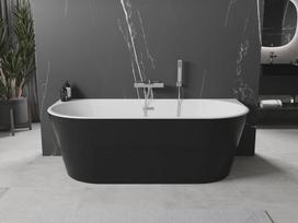 Mexen Oval laisvai stovinti prie sienos vonia 170 x 80 cm, balta/juoda, chromuota perpylimo anga - 52671708075-01