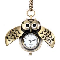 Cartoon Owl Wing Pocket Watch Quartz Analog Pendant Necklace Xmas Gift