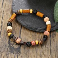 Trendy Turquoise Beaded Men's Bracelet with Black Onyx and Alloy