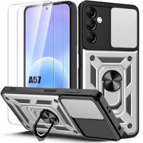 Case for Samsung Galaxy A57 5G, with Ring and Camera Protection - Silver - 2 Tempered Glasses