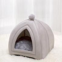 Winter Warm Dog Nest Semi Enclosed Cat House Super Soft Foldable Plush Pet House Suitable for Small and Medium Sized Cat/Dog Bed S-28x28x30cm pilka spalva