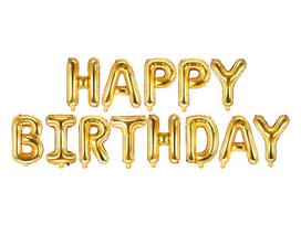 Auksinis Happy Birthday folijos balionas 340x35 cm