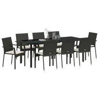 Garden Dining Set with Cushions 9 pcs Black Poly Rattan