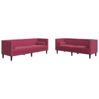 2 Piece Chesterfield Sofa Set with Neck Pillows Red Velvet