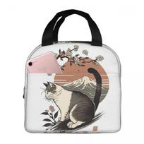 Sakura Mount Fuji And Cat Insulated Lunch Bag for Women Office Cooler Thermal Food Box Tote Leakproof Lunch Boxes Container One Size